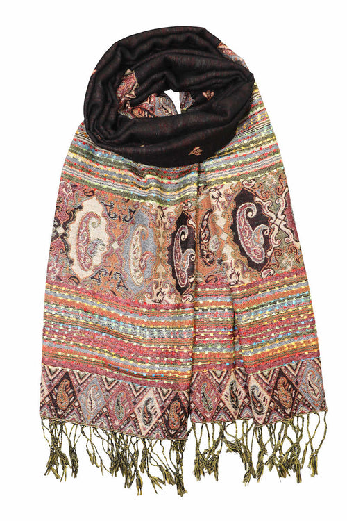 achillea bohemian ethnic pashmina scarf black