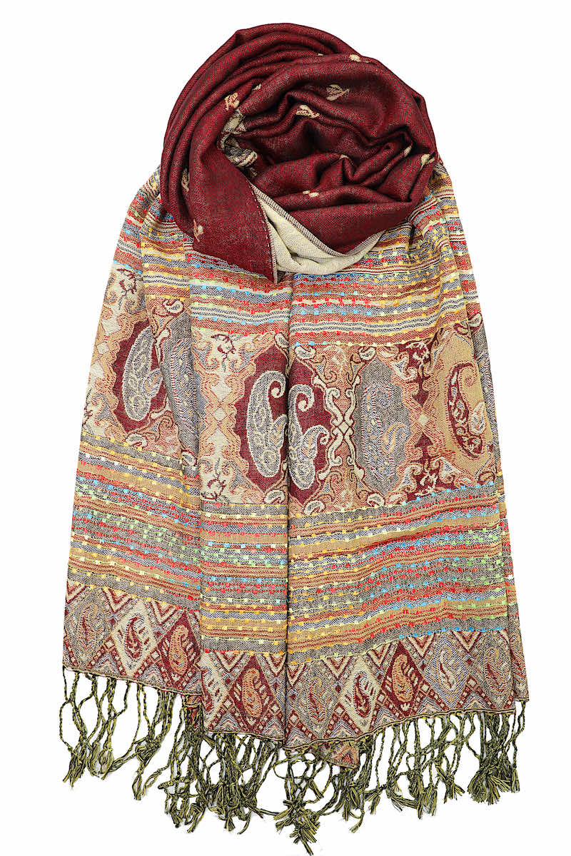 achillea bohemian ethnic pashmina scarf burgundy
