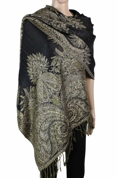 achillea big paisley pashmina shawl black