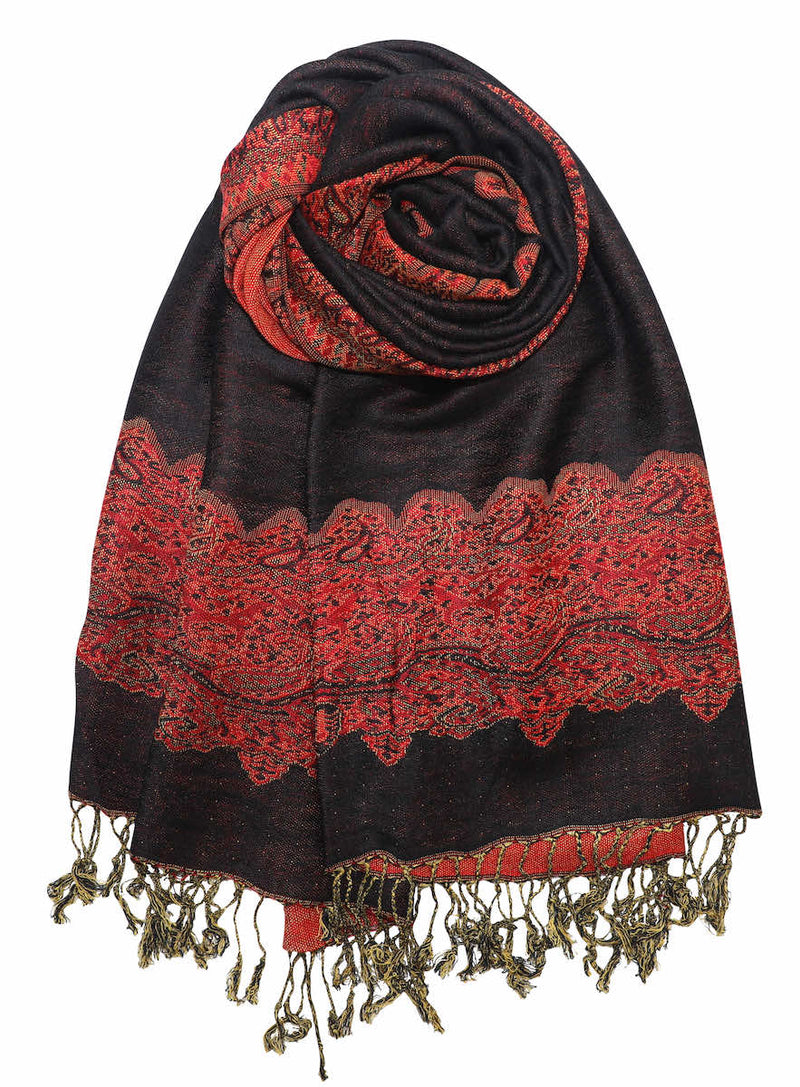 achillea paisley border pashmina shawl black orange