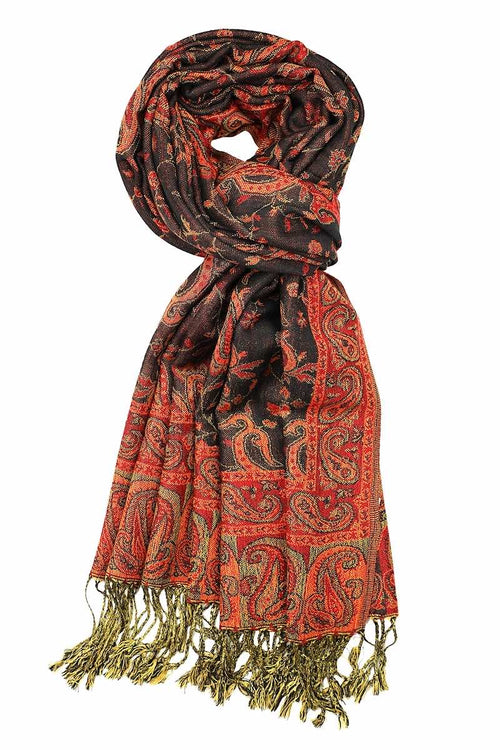 Achillea Black Red Reversible Paisley Pashmina