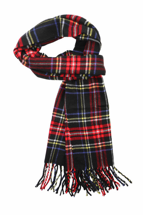 Achillea Scottish Tartan Plaid Cashmere Feel Scarf Black Tartan