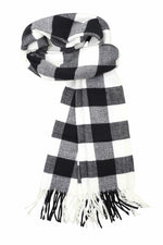 Achillea Scottish Tartan Plaid Cashmere Feel Scarf Black White Buffalo