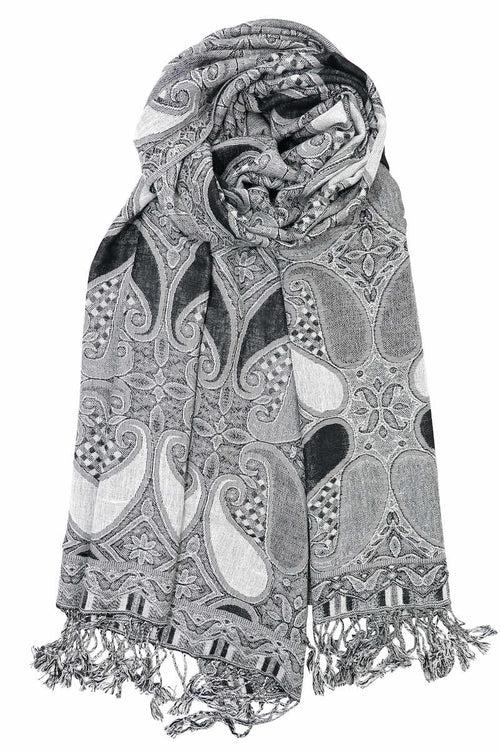 achillea multi color paisley pashmina scarf black white