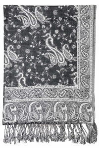Achillea Black White Reversible Paisley Pashmina