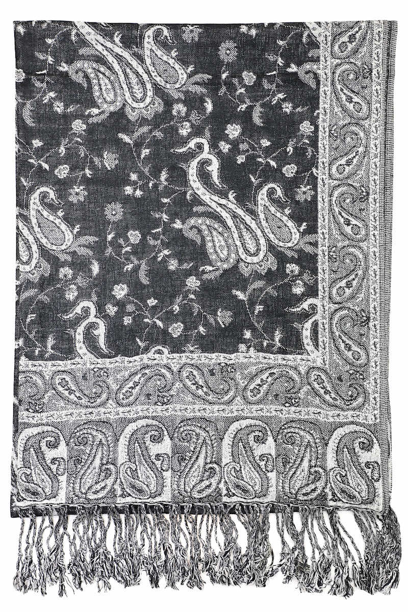 Achillea Black White Reversible Paisley Pashmina