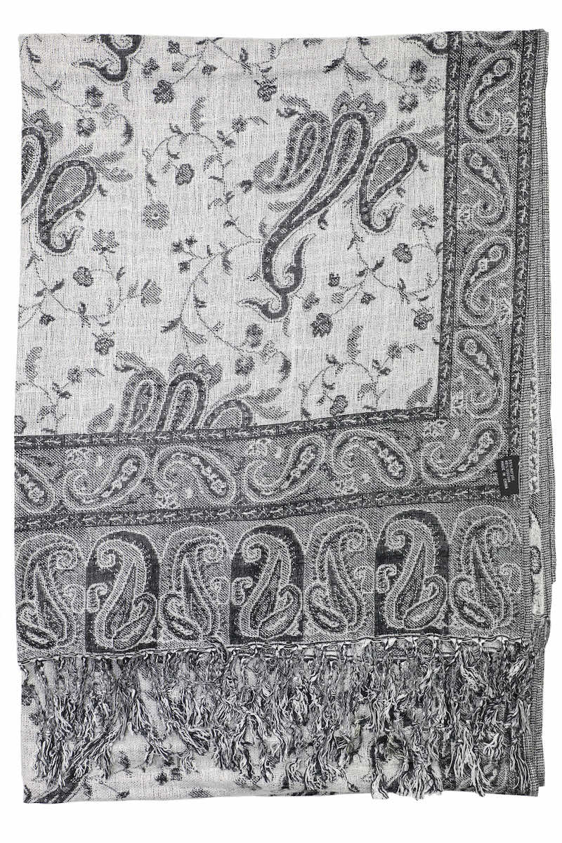 Achillea Black White Reversible Paisley Pashmina