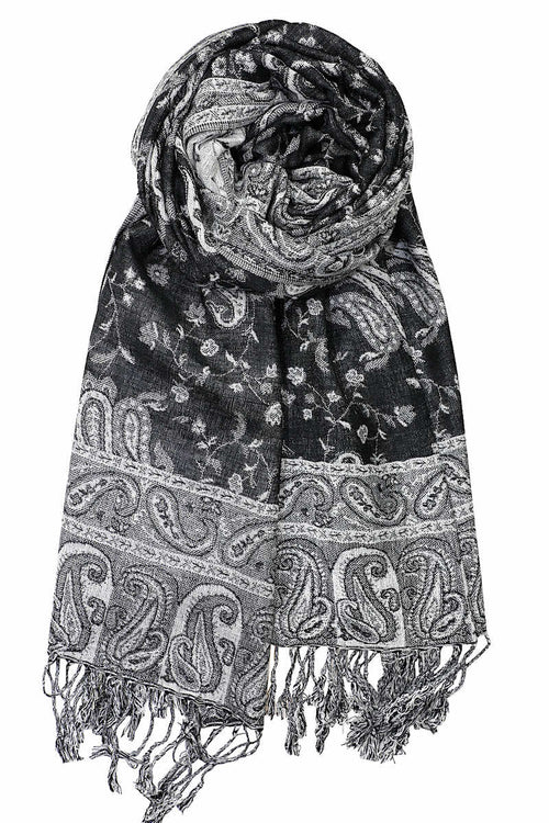 Achillea Black White Reversible Paisley Pashmina