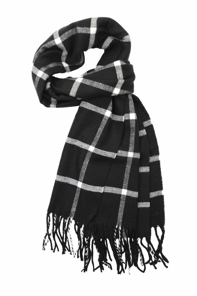 Achillea Scottish Tartan Plaid Cashmere Feel Scarf Black Windowpane