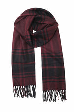 Achillea Scottish Tartan Plaid Cashmere Feel Scarf Black Wine Plaid