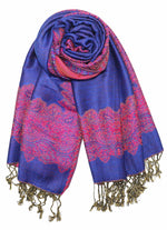 achillea paisley border pashmina shawl blue