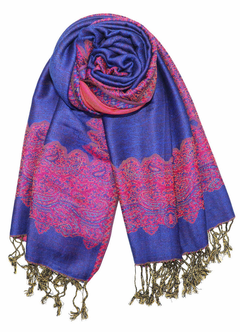 achillea paisley border pashmina shawl blue