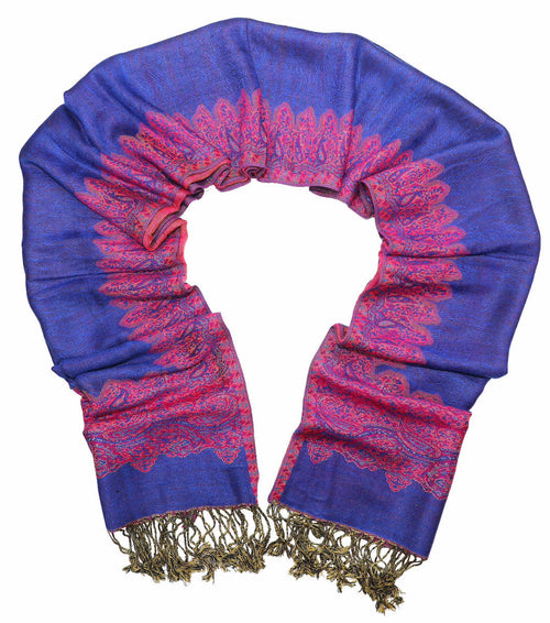 Achillea Blue Border Pashmina Shawl Wrap Scarf