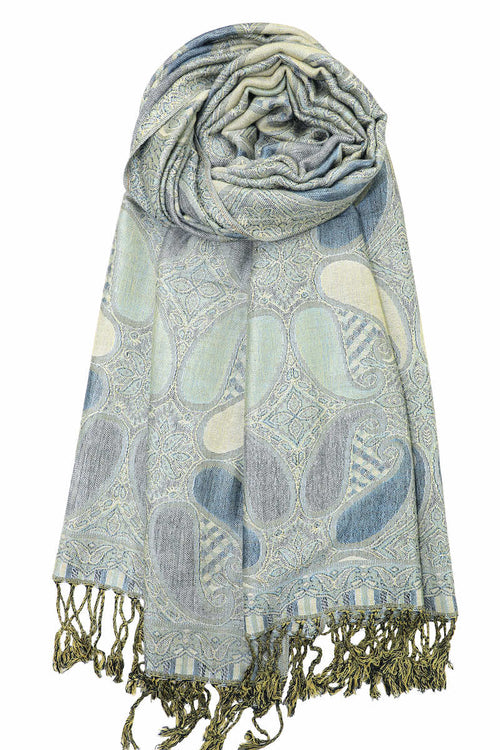 achillea multi color paisley pashmina scarf blue gold