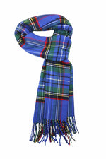 Achillea Scottish Tartan Plaid Cashmere Feel Scarf Blue Tartan