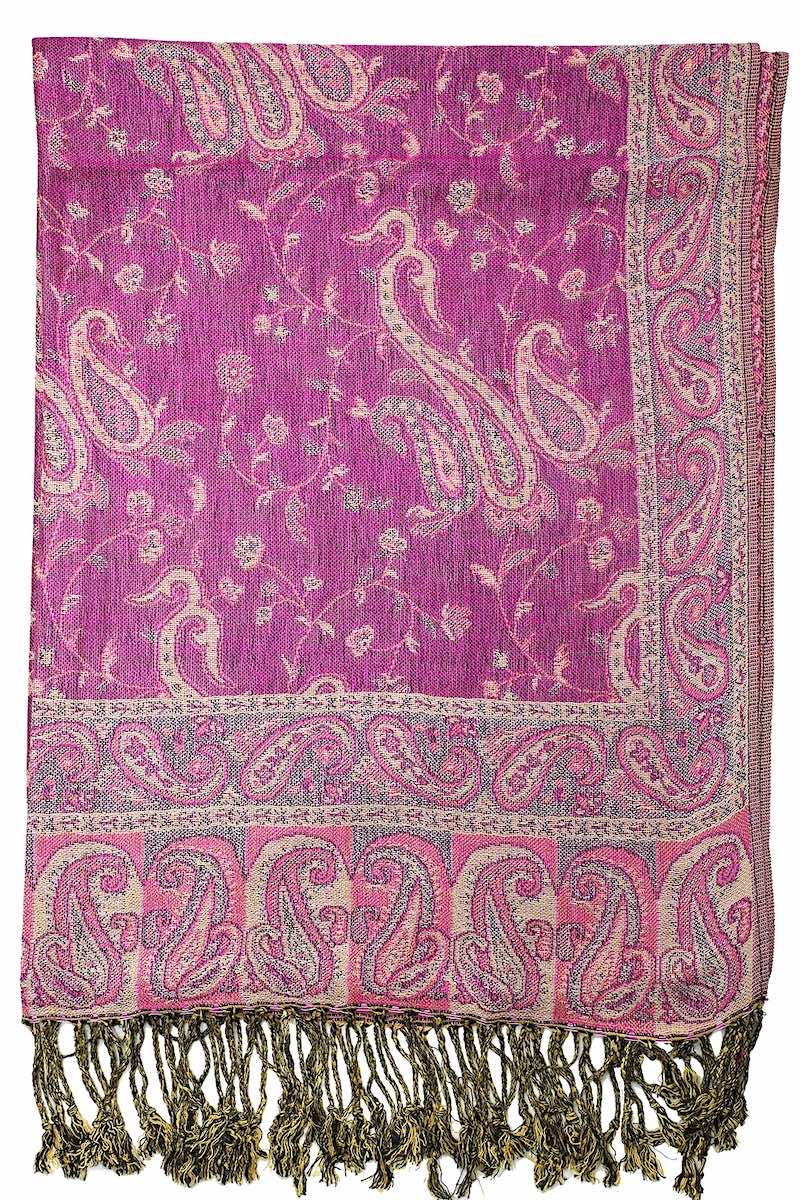 Achillea Bright Purple Reversible Paisley Pashmina