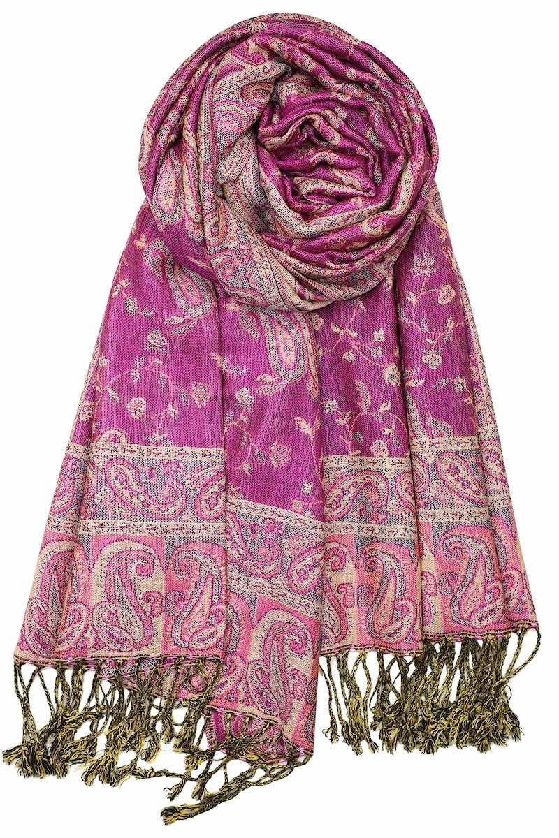 Achillea Bright Purple Reversible Paisley Pashmina