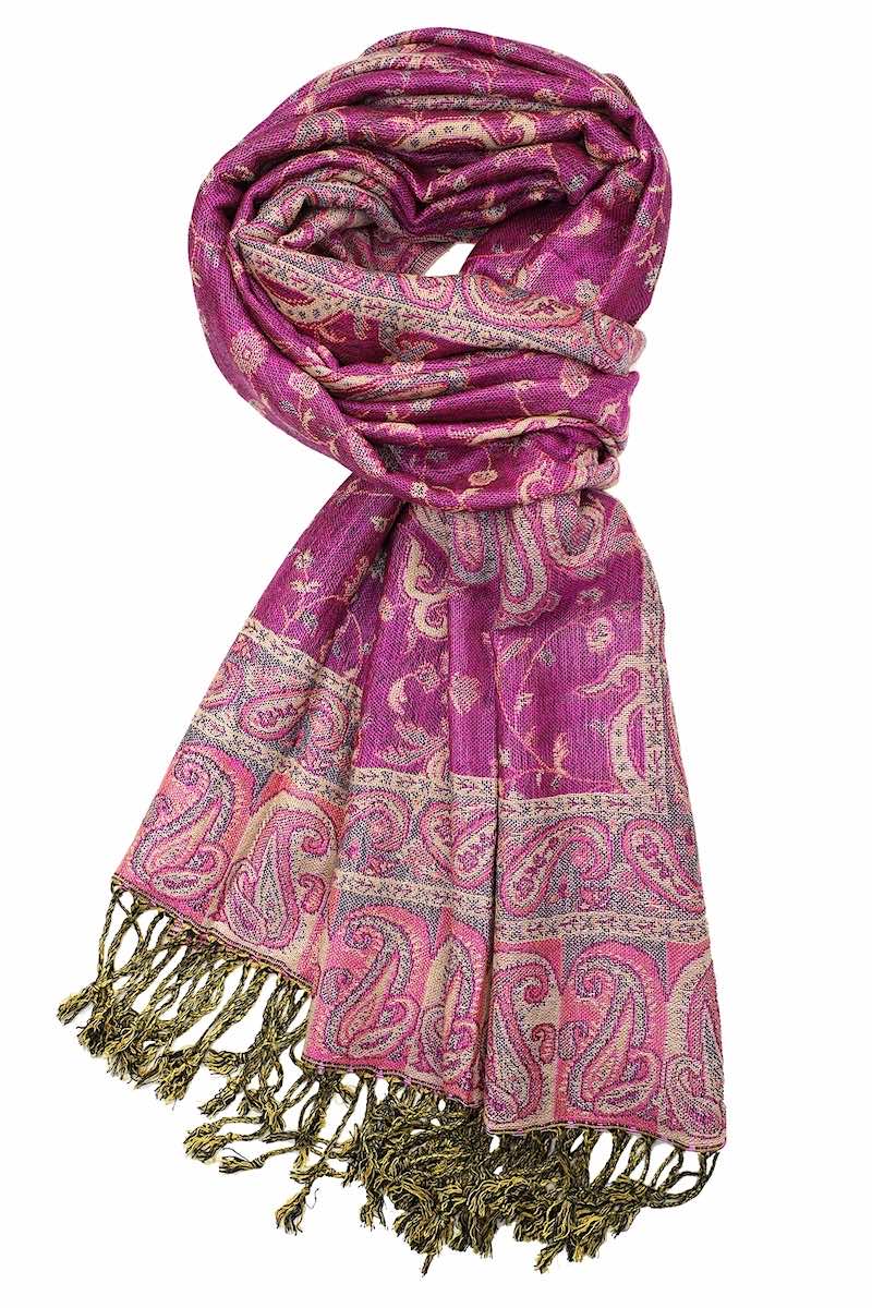 Achillea Bright Purple Reversible Paisley Pashmina