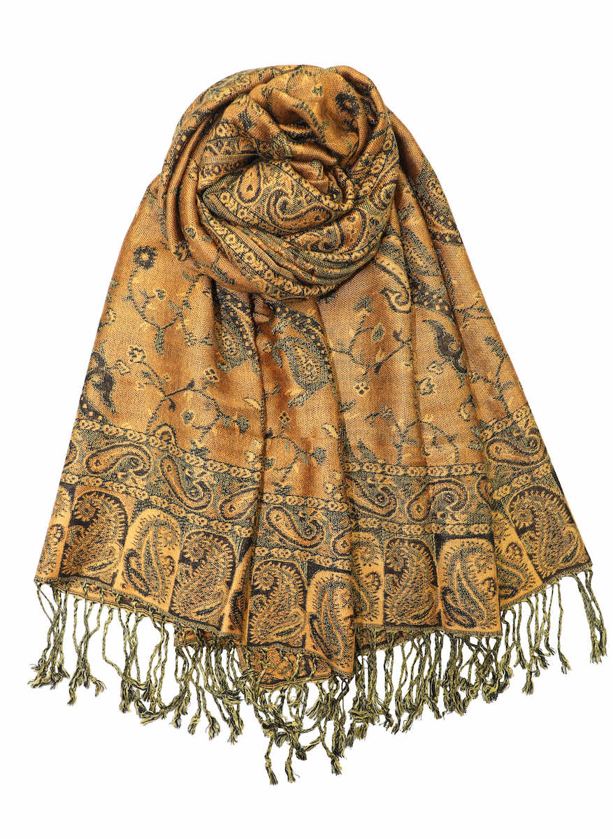 pashmina, Accessories, Pashmina Cashmere Silk Scarf Wrap Gold Tan Paisley  Woven Winter Colours Soft