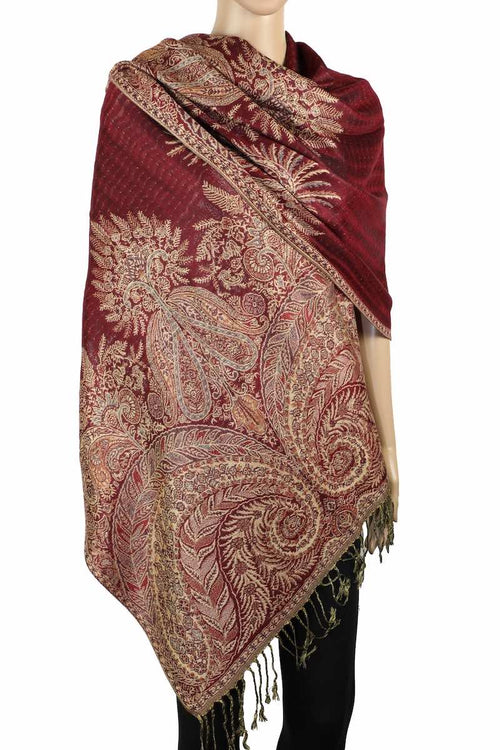 achillea big paisley pashmina shawl burgundy