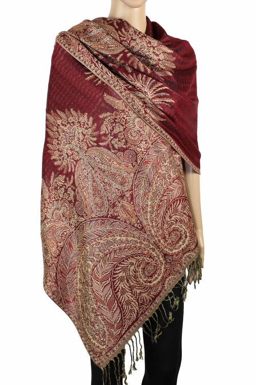 Achillea Burgundy Big Paisley Pashmina