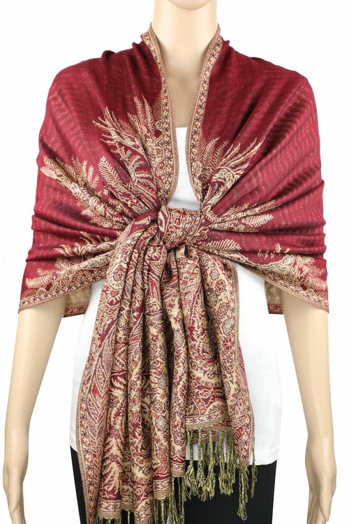 Achillea Burgundy Big Paisley Pashmina