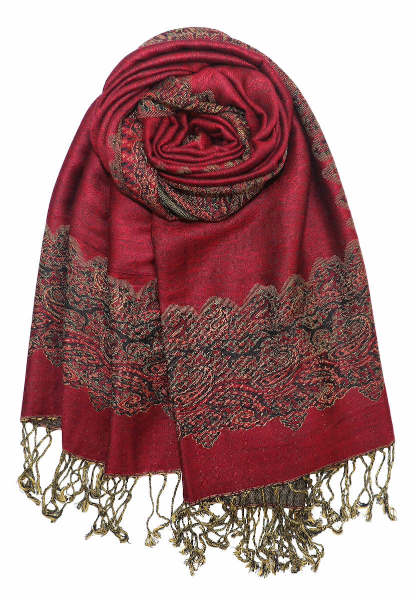 achillea paisley border pashmina shawl burgundy