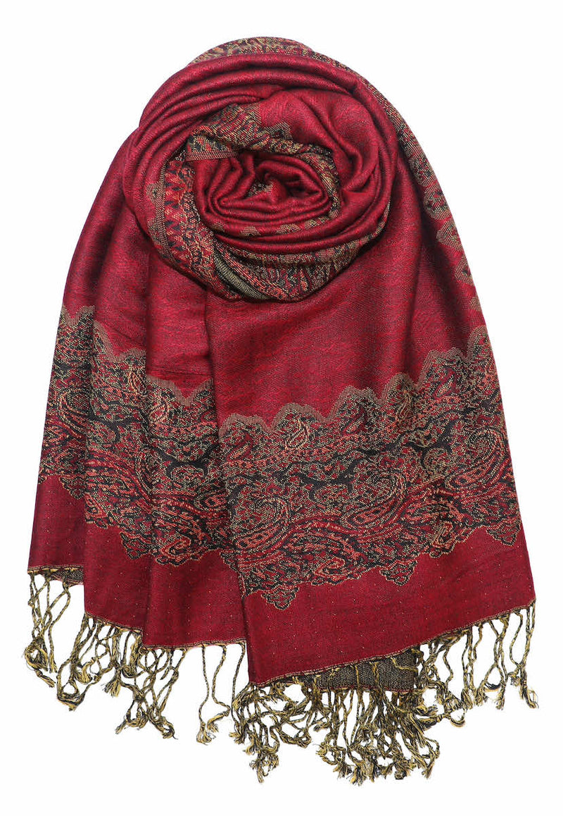 achillea paisley border pashmina shawl burgundy