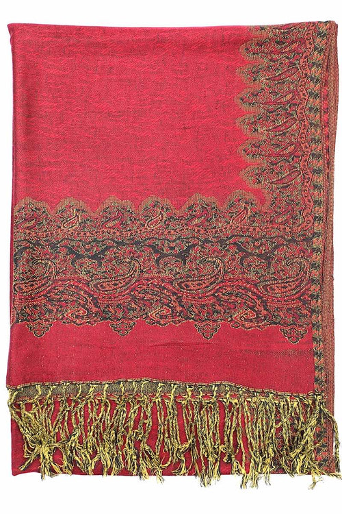 Achillea Burgundy Border Pashmina Shawl Wrap Scarf