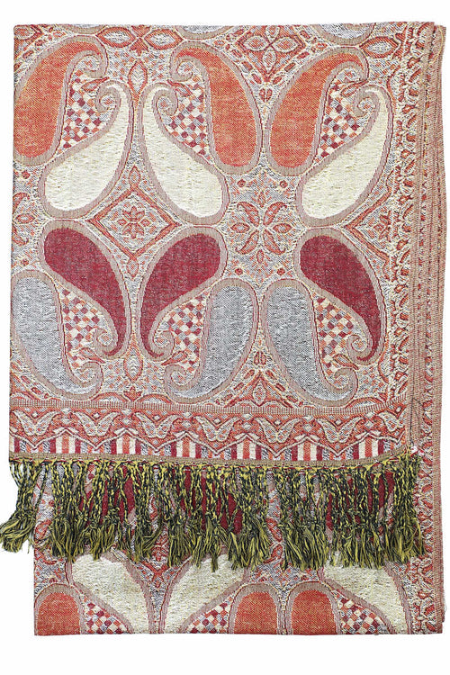 Achillea Burgundy Metallic Paisley Pashmina