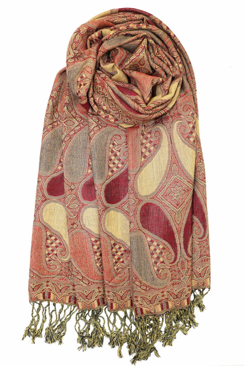 achillea multi color paisley pashmina scarf burgundy