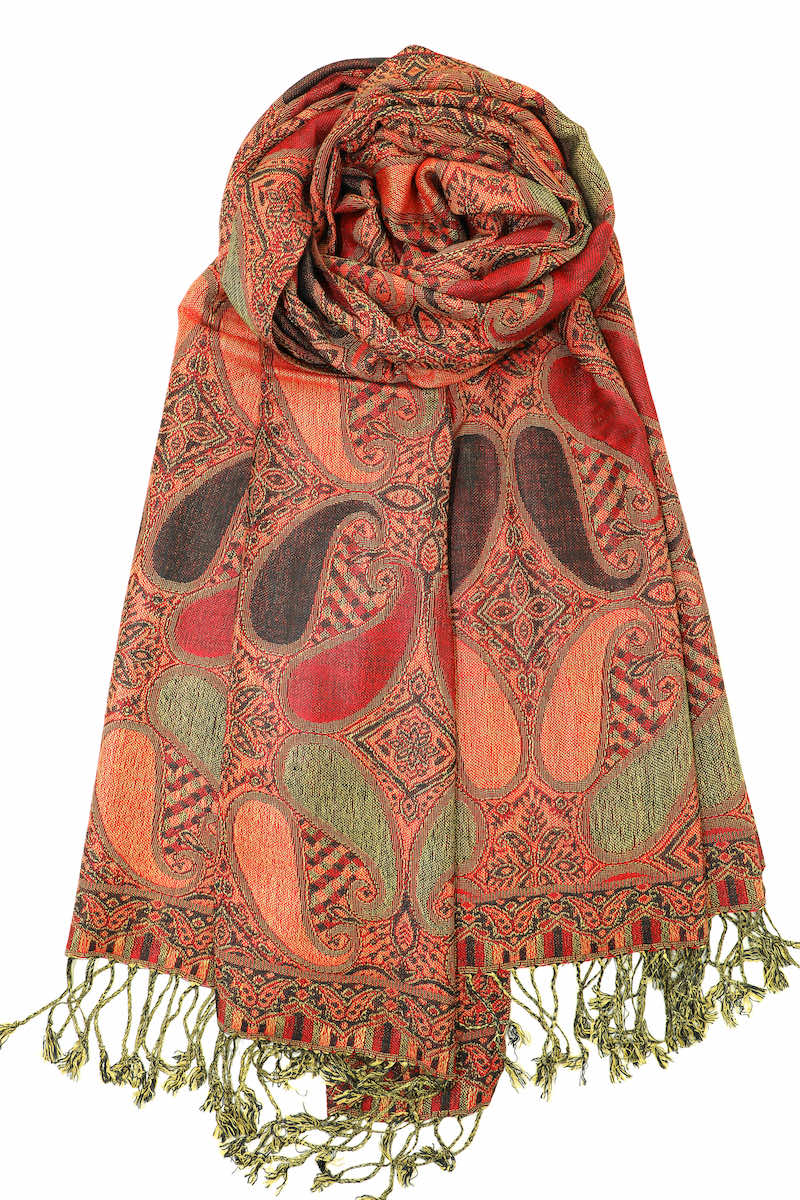 Achillea Burgundy Orange Multi Color Paisley Pashmina