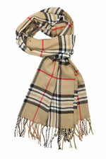 Achillea Scottish Tartan Plaid Cashmere Feel Scarf Camel Plaid