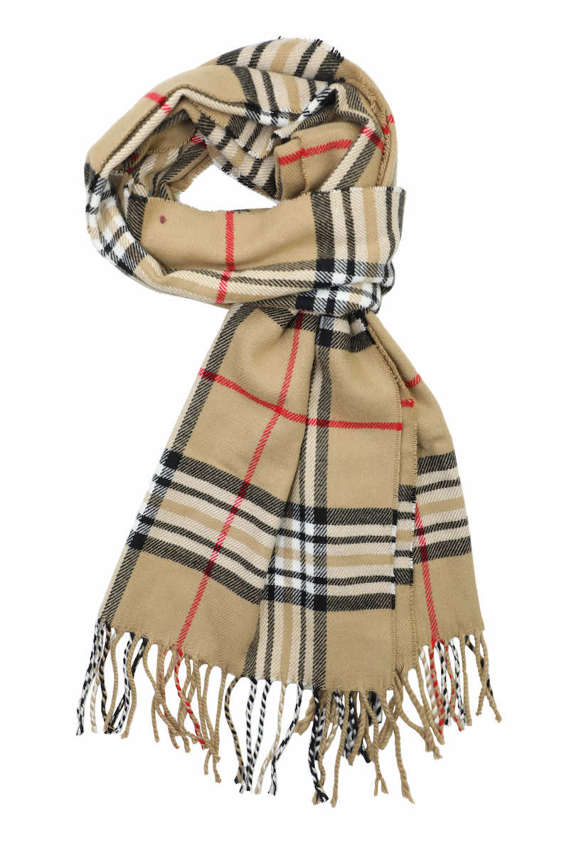 Achillea Scottish Tartan Plaid Cashmere Feel Scarf Camel Plaid