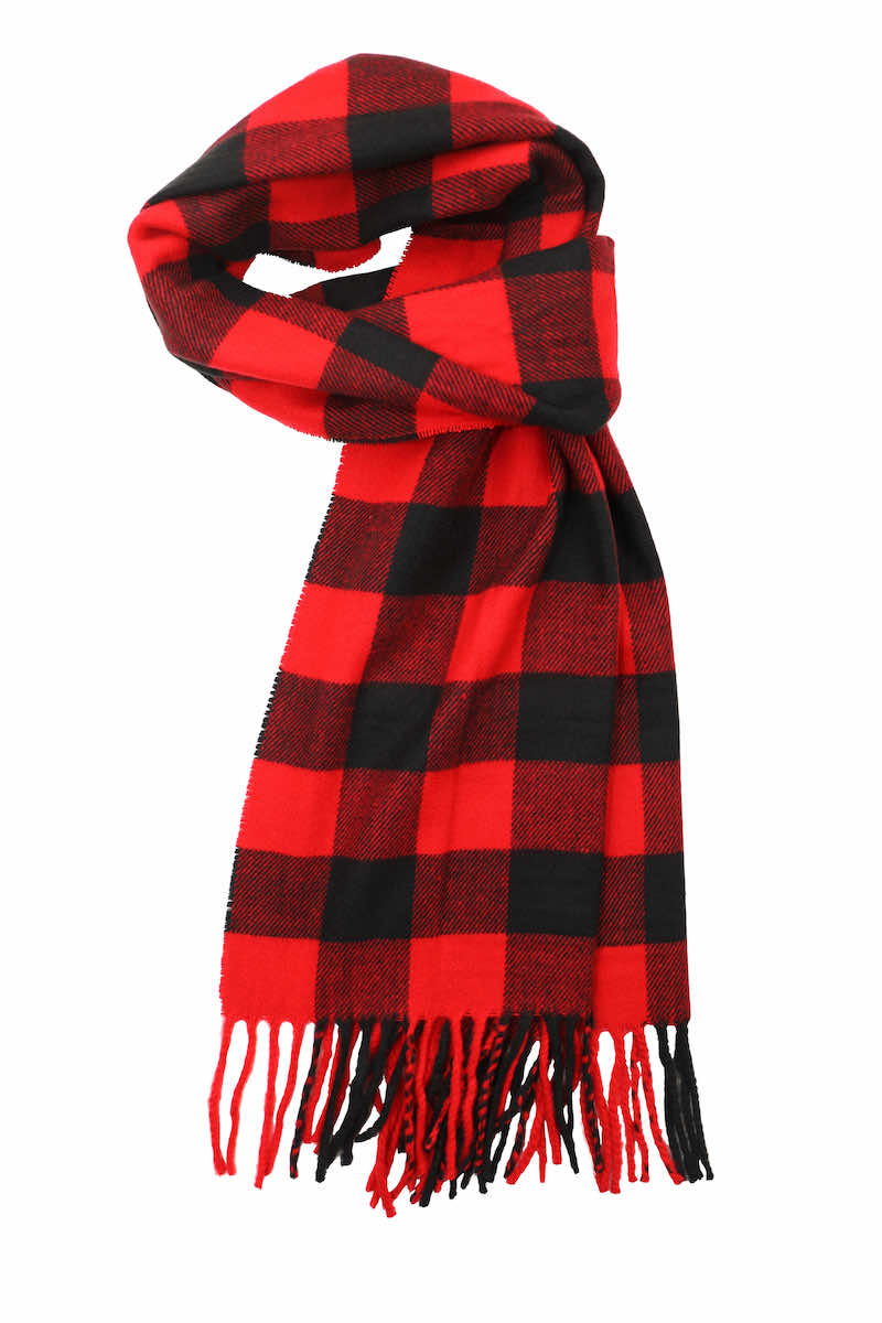 Achillea Scottish Tartan Plaid Cashmere Feel Scarf Black Red Buffalo