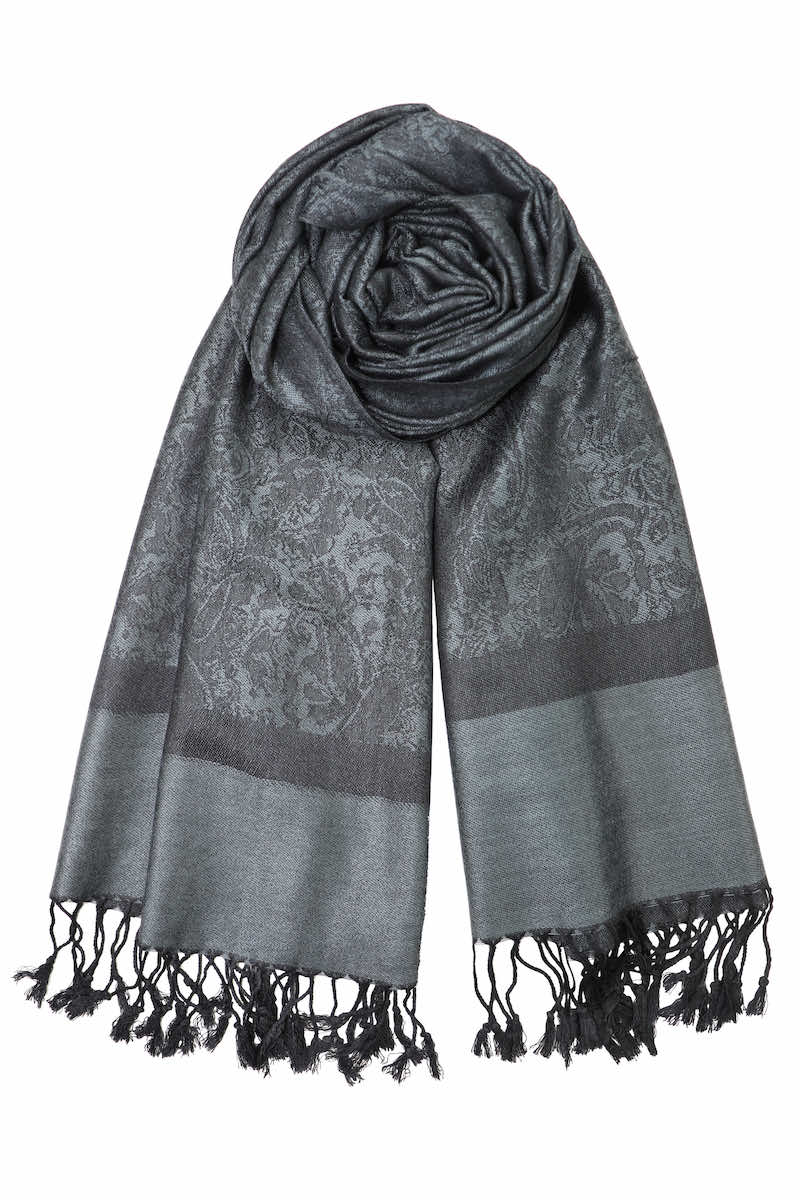 Italian Wool Reversible Scarf - Paisley to Chevron in Black, Stone, and  Grey by Dion