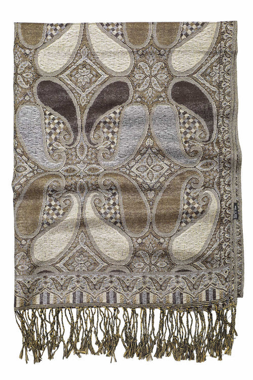 Achillea Coffee Brown Metallic Paisley Pashmina