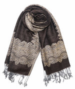 achillea paisley border pashmina shawl dark chocolate