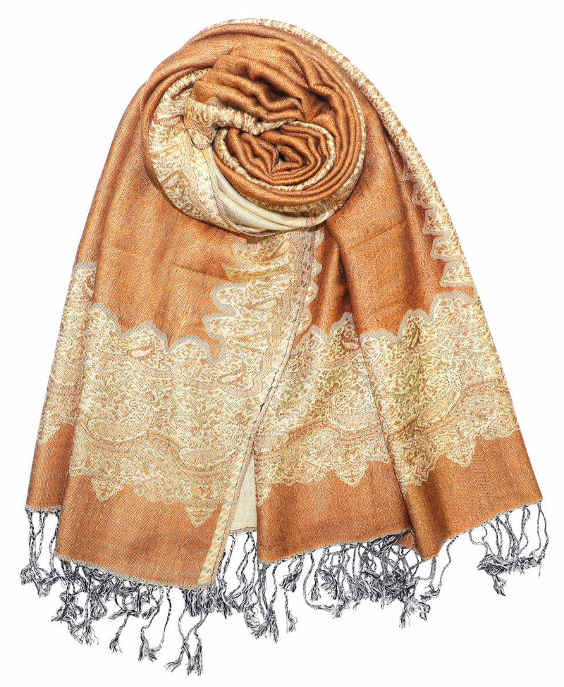 achillea paisley border pashmina shawl dark gold