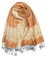 Achillea Dark Gold Border Pashmina Shawl Wrap Scarf