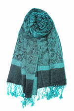 Achillea Dark Sea Green Jacquard Pashmina Scarf