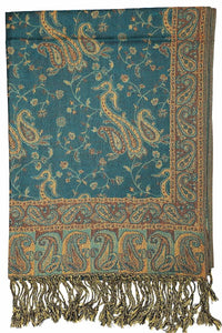 Achillea Dark Sea Green Reversible Paisley Pashmina