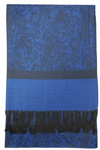 Achillea Deep Blue Black Jacquard Pashmina Scarf