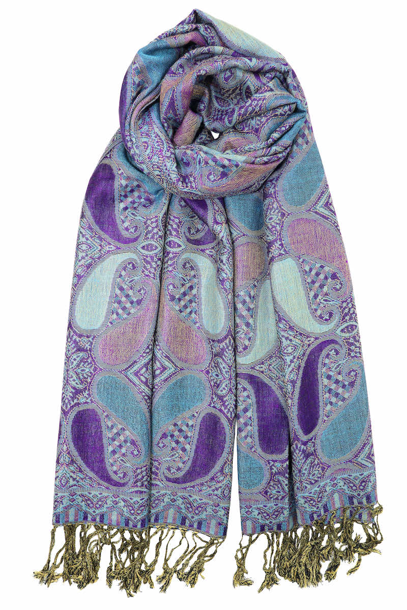 Achillea Deep Purple Multi Color Paisley Pashmina