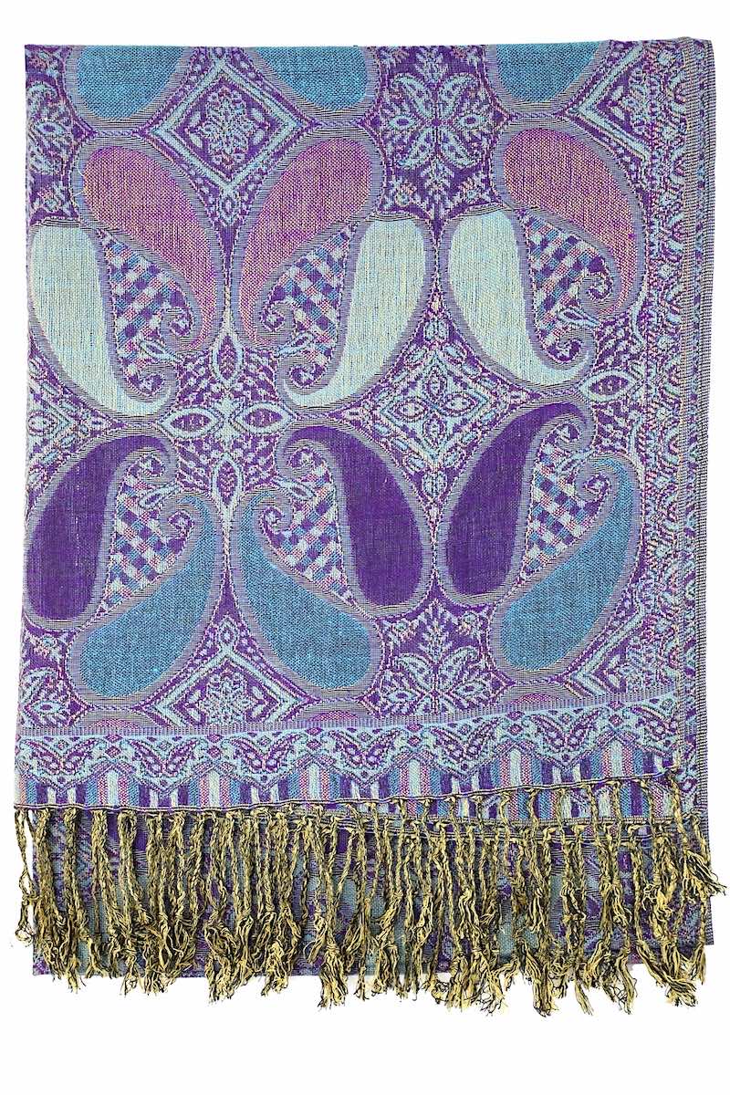 Achillea Deep Purple Multi Color Paisley Pashmina