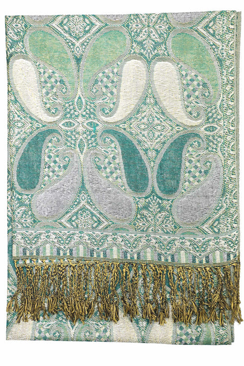 Achillea Emerald Green Metallic Paisley Pashmina