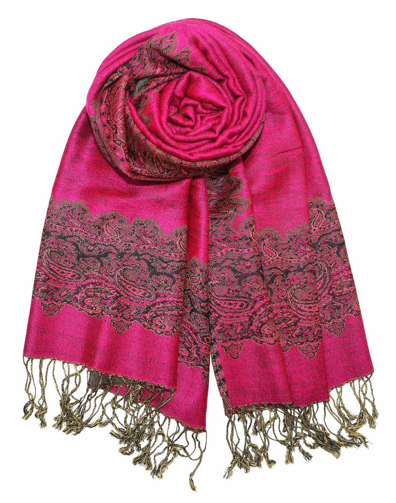 achillea paisley border pashmina shawl fuchsia