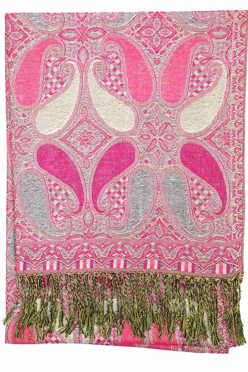 Achillea Fuchsia Metallic Paisley Pashmina