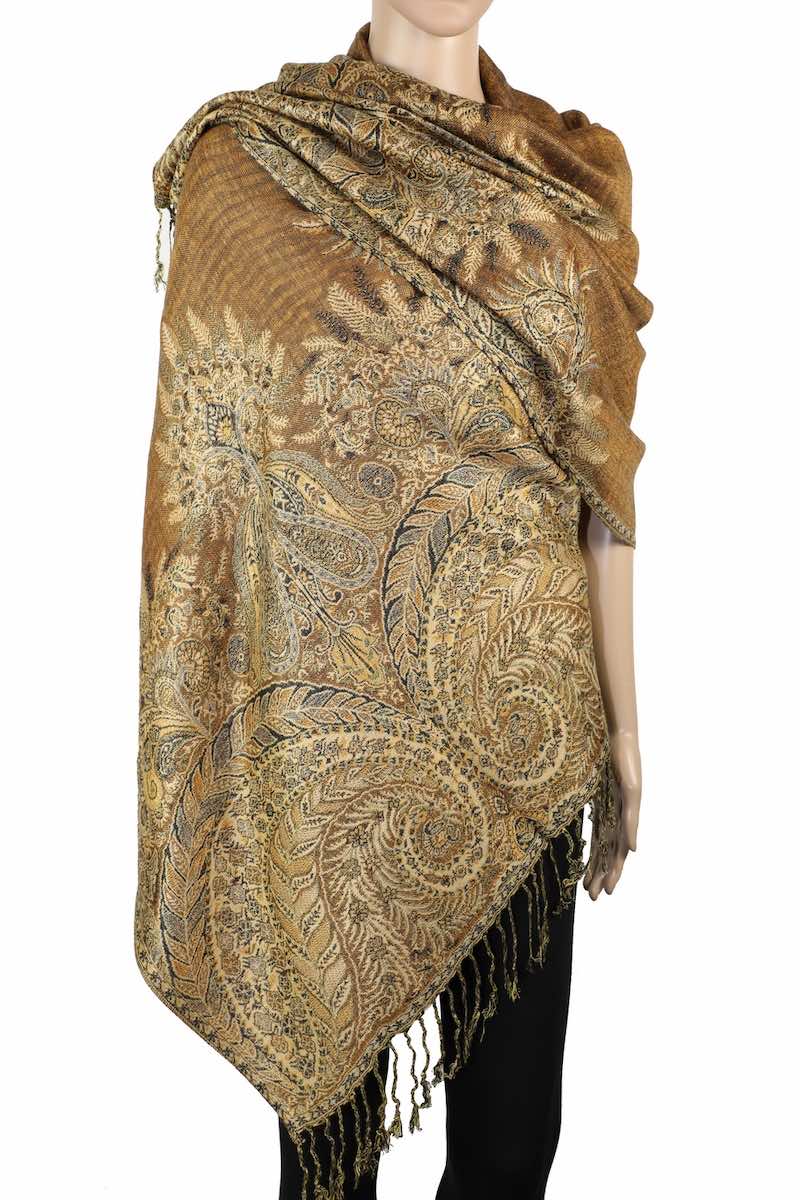 achillea big paisley pashmina shawl golden brown