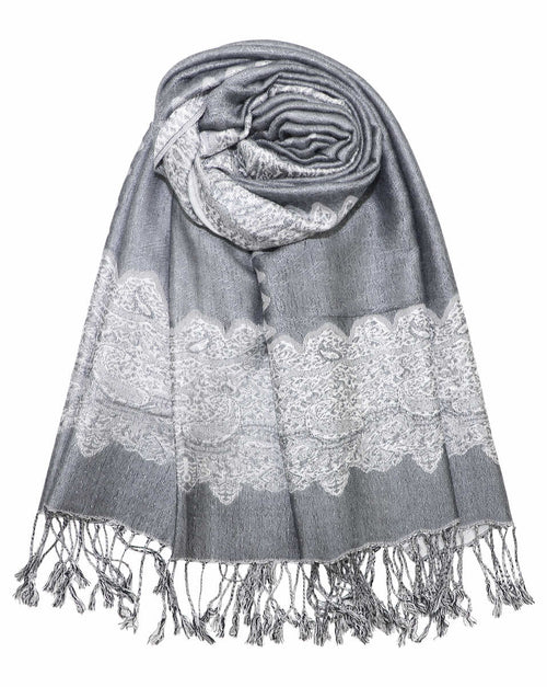 achillea paisley border pashmina shawl grey